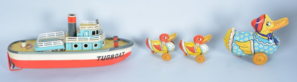 BATTERY OP TUGBOAT and WYANDOTTE DUCKY TOY w/BOX: Both toys all original with great colors. Ducky come with Box. Excellent
