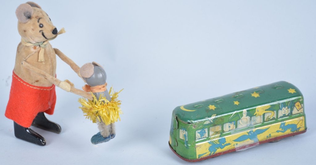 Lot German Halloween Bus, and Schuco Mouse, Both Tin: Both very good working condition., Largest 4"