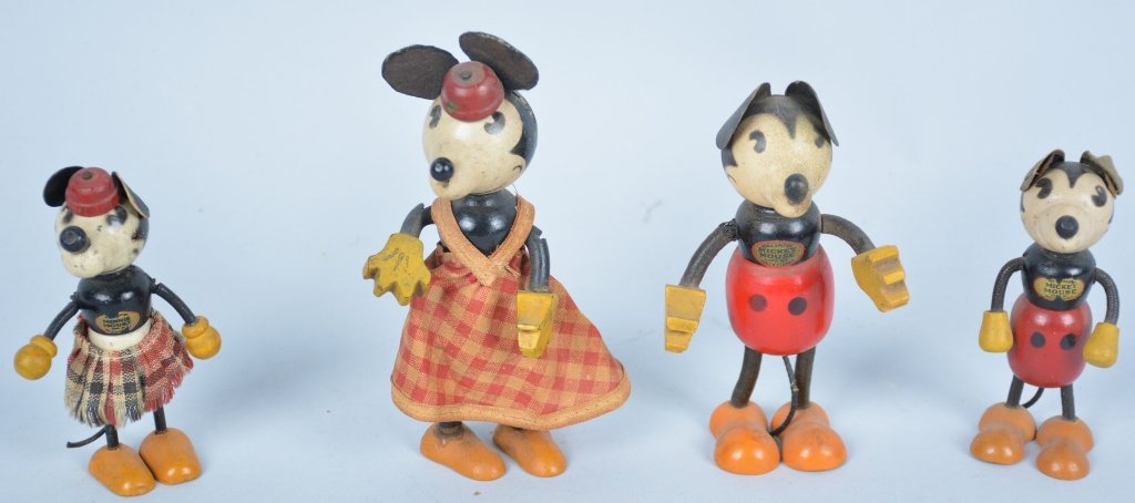 Lot of 4 Mickey and Minnie Mouse Fun-E-Flex Figures: Very good to excllent condition, large Minnie has replaced ears, largest 5".