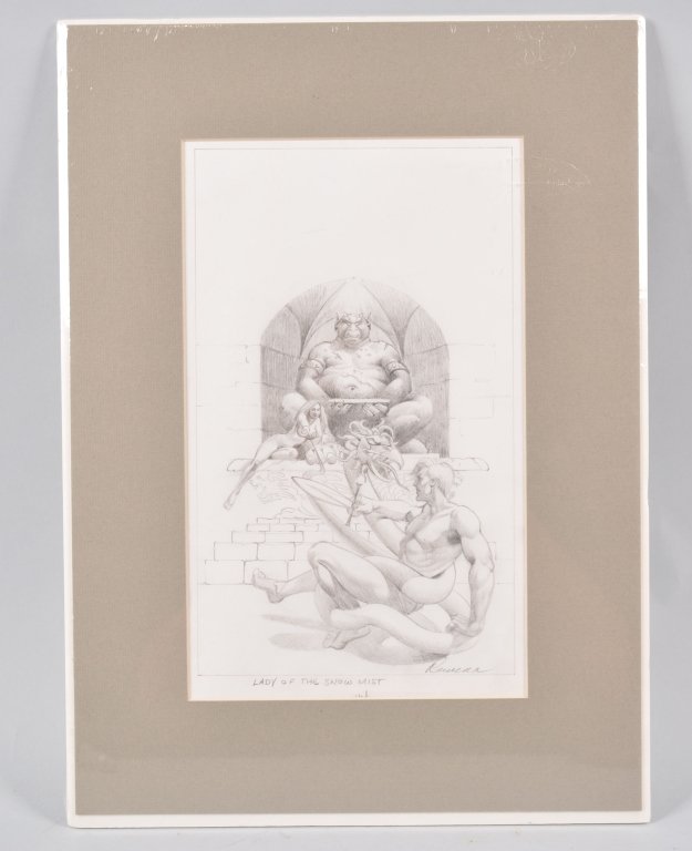 Rowena Morrill Preliminary Comic Art Work: Excellent condition, 12" by 7 1/2" matted