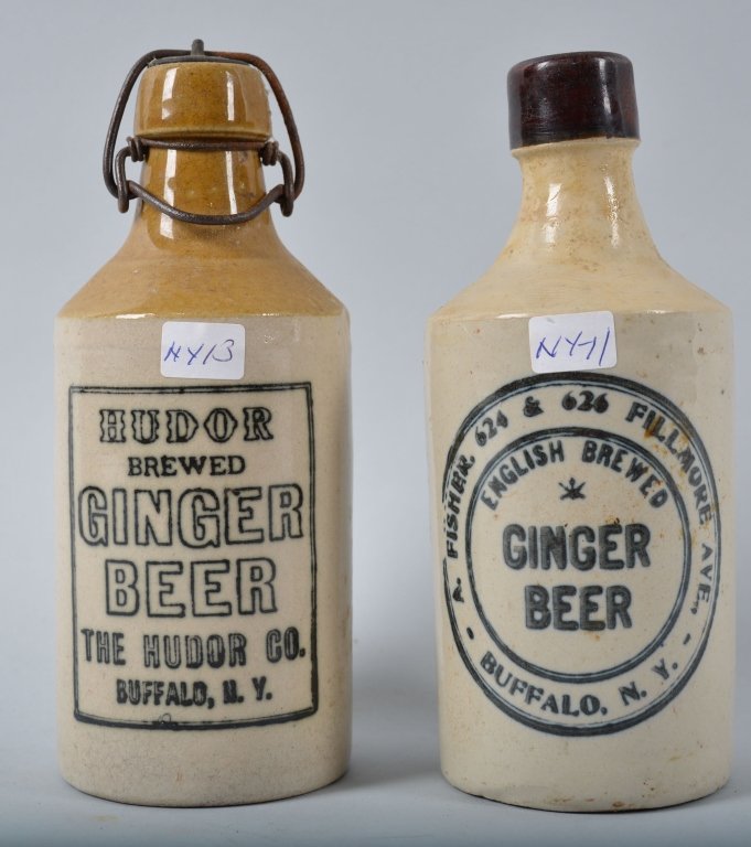2- Ginger Beer Bottles, Buffalo, NY: Book # NY-11 and NY 13, 1891-1929, 7 1/4", Nice graphics-Excellent