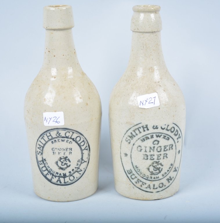 2-Smith & Clody Ginger Beer, Buffalo, Ny: Book # NY-26 and NY-27, 1901-1927, 7"- One repair to lip, nice colors and graphics,Excellent