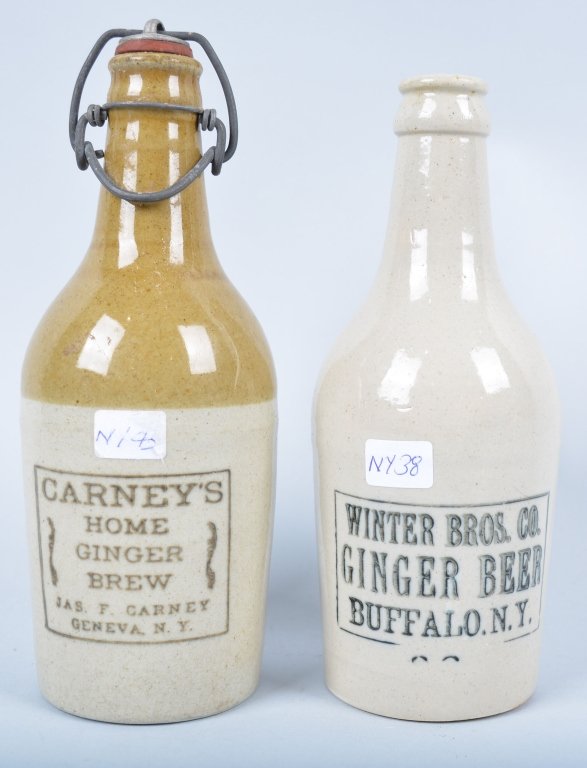 2-New York Ginger Beer, Buffalo and Geneva, NY: Book # NY-38 and NY-44, 1905-1929, 7 1/2",Winter Bros, Buffalo, NY, and Carney's, Geneva, NY. - Excellent