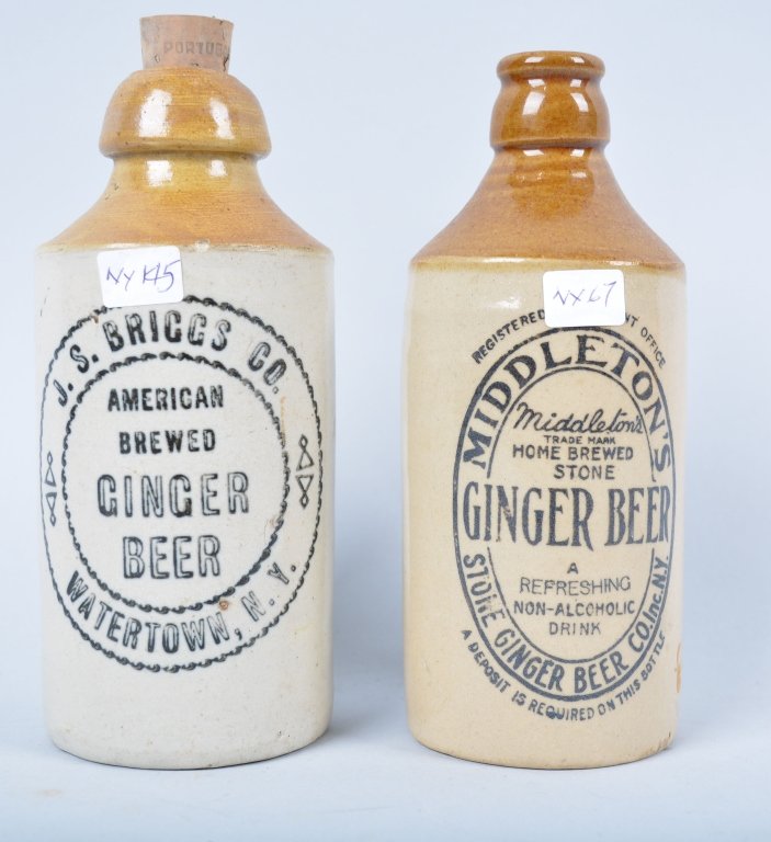 2-New York Ginger Beer, Watertown, NY: Book # NY-67, and NY-145, 1910-1920, 7", J.S. Briggs and Middleton's. Nice graphics and colors. - Excellent