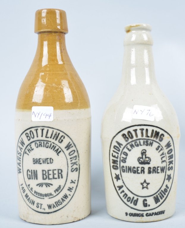 2-New York Ginger Beer, Oneida, and Warsaw, NY: Book # NY-76 and NY-144, 1903-1904, 7 1/2" - Excellent