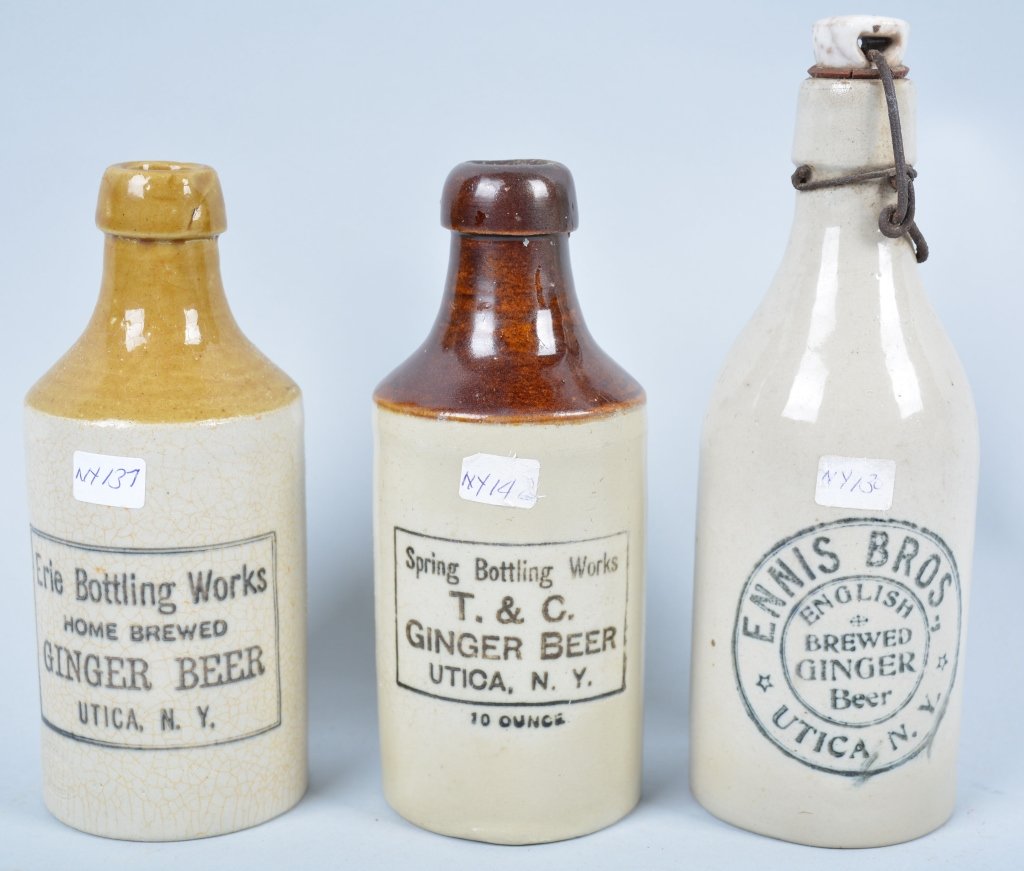 3-Utica NY Ginger Beer: Book #NY-130, NY-137 and NY-142, 1893-1940, 8". Ennis Bros, Spring Bottling, and Erie Bottling - Excellent