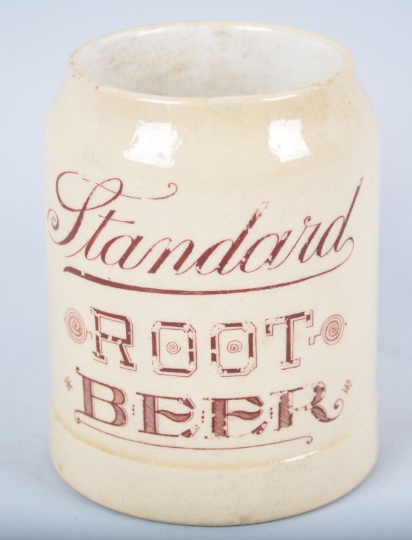 Standard Root Beer Mug, Denver, Col.: Book # Mug-114, 1886-1946, 4 1/2", Repair at rim, and crazing, Nice graphics and form. - Very Good