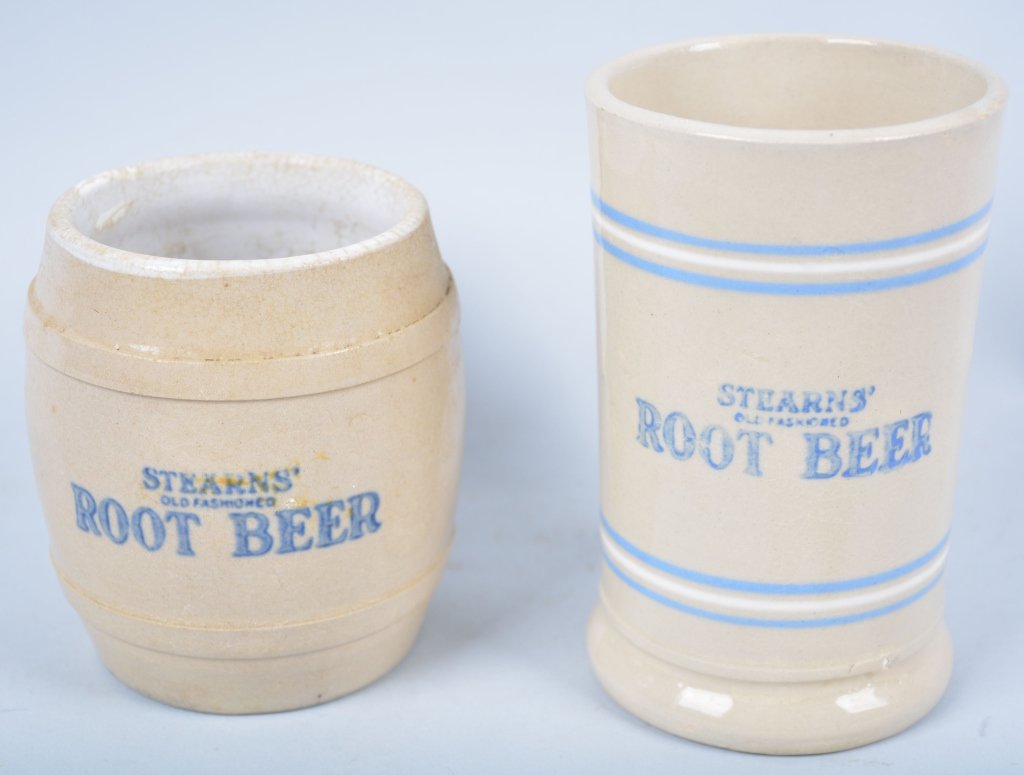 2-Stearn's Root Beer Mugs,: Book # Mug-116 and Mug-117, 1915-1920, 5 1/4", Some crazing, nice colors and form. - Very Good-Excellent