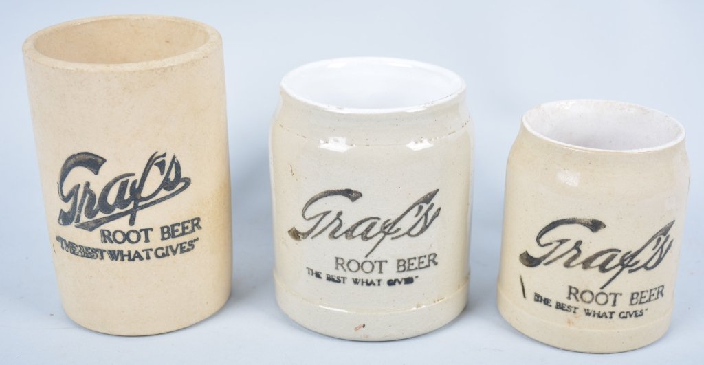 3-Graff's Root Beer Mugs, Milwaukee, WI: Book # Mug-46, Mug -47 and Mug-48, 1874-1978, 4 3/4", - Excellent