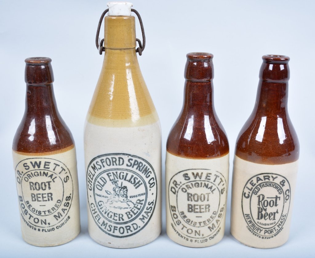 4-Massachusetts Ginger Beer: Chelmsford Springs, C, Leary & Co. and 2-Dr. Swett's, from Boston, New Bedford, Chelmsford, and Newbury Port, 9", - Excellent