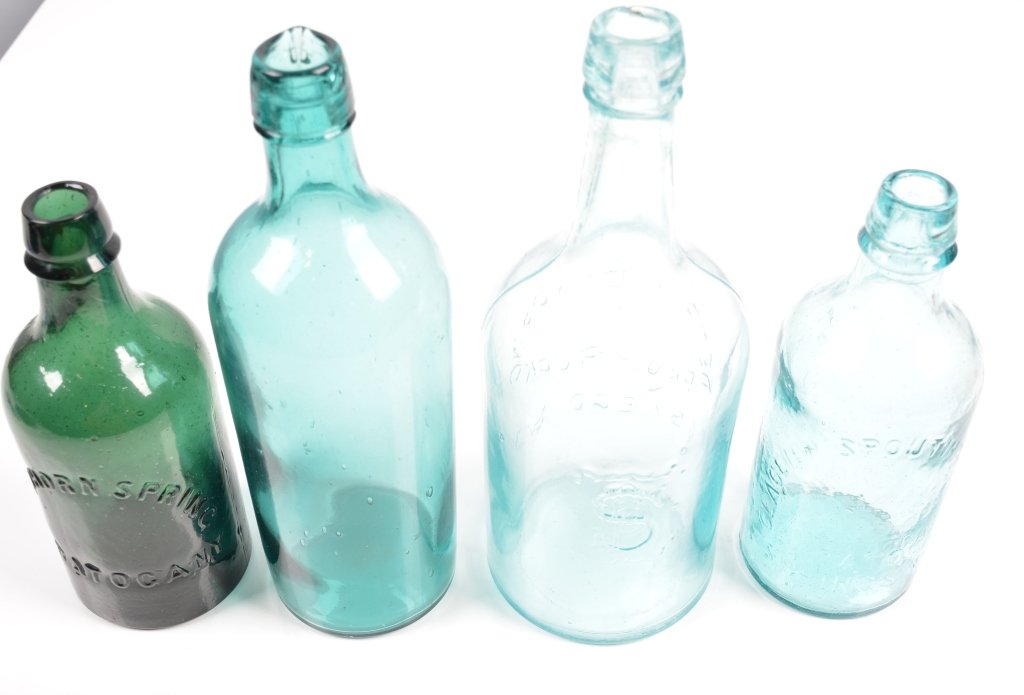4-Mineral Springs Water Bottles, NY: 19th century, Deep Rock Springs, Hathorn, Glacier, and unmarked, 10", -Very Good-Excellent