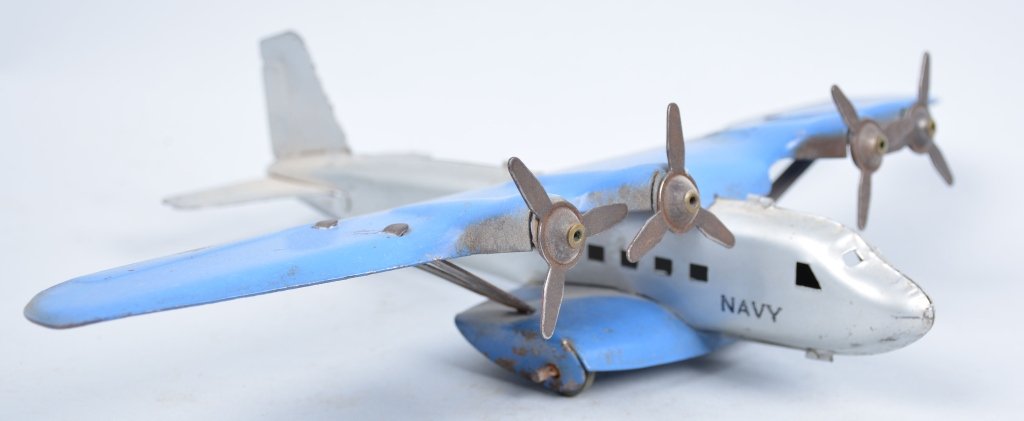 Marx Pressed Steel Navy Clipper Airplane: Great looking 4 prop airplane. Scarce version. Very Good