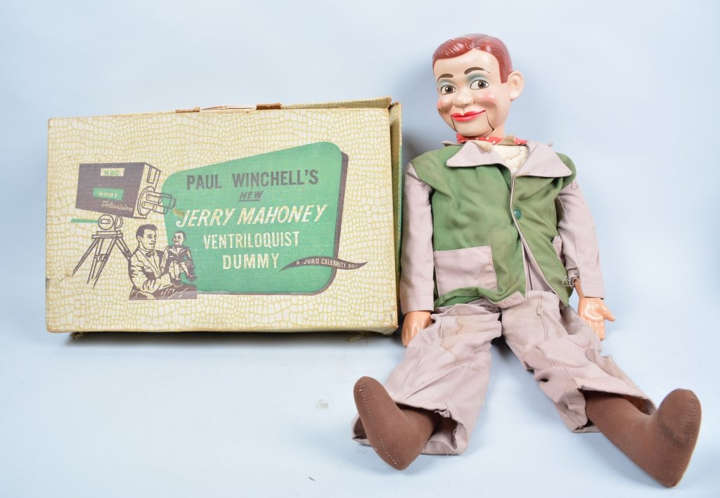 Jerry Mahoney Ventriloquist Dummy w/ Box: Paul Winchell's famous dummy. Complete with great colors. With Box. Excellent