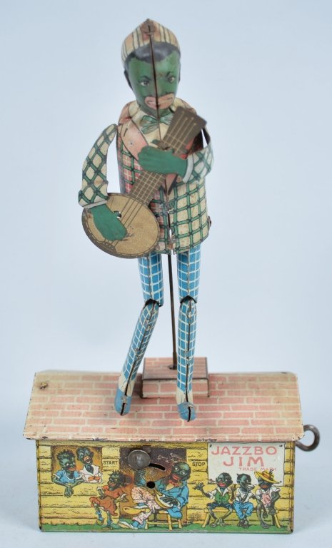 UNIQUE ART tin windup JAZZBO JIM: All original including arms. Some fading. Good