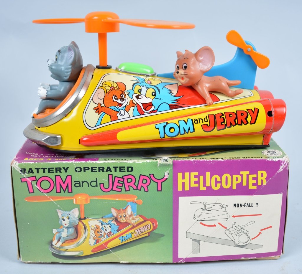 JAPAN Battery Op TOM and JERRY HELICOPTER w/Box: All original with great graphics. With Box. Excellent