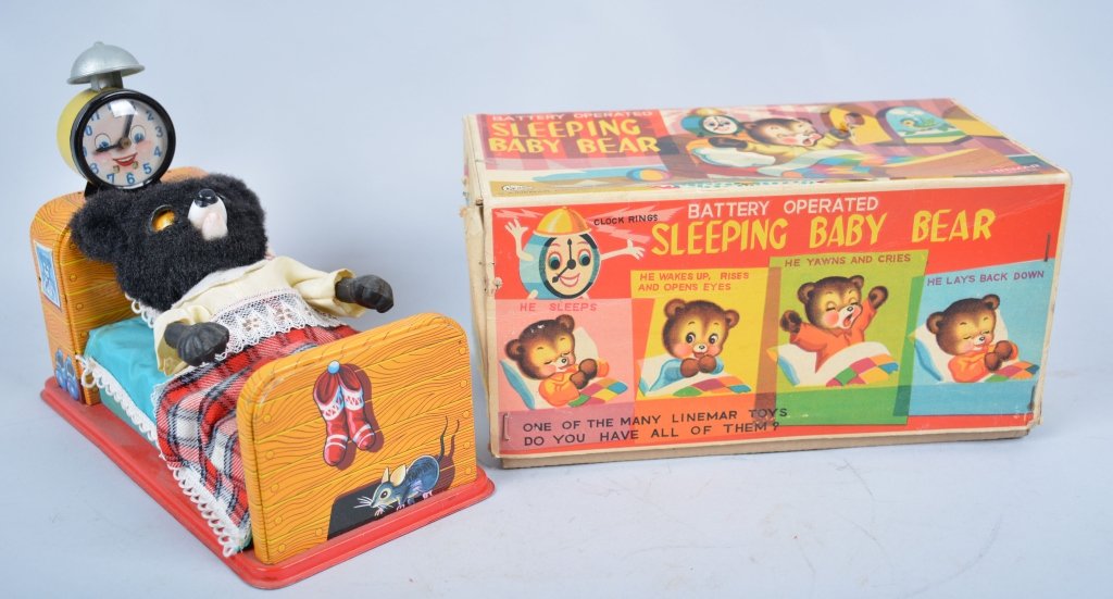 LINEMAR Battery Op SLEEPING BABY BEAR w/Box: All original very cute toy. With Box. Excellent