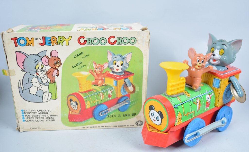 JAPAN Battery Op TOM and JERRY CHOO CHOO w/Box: All original Jerry version. Very colorful with Box. Near Mint