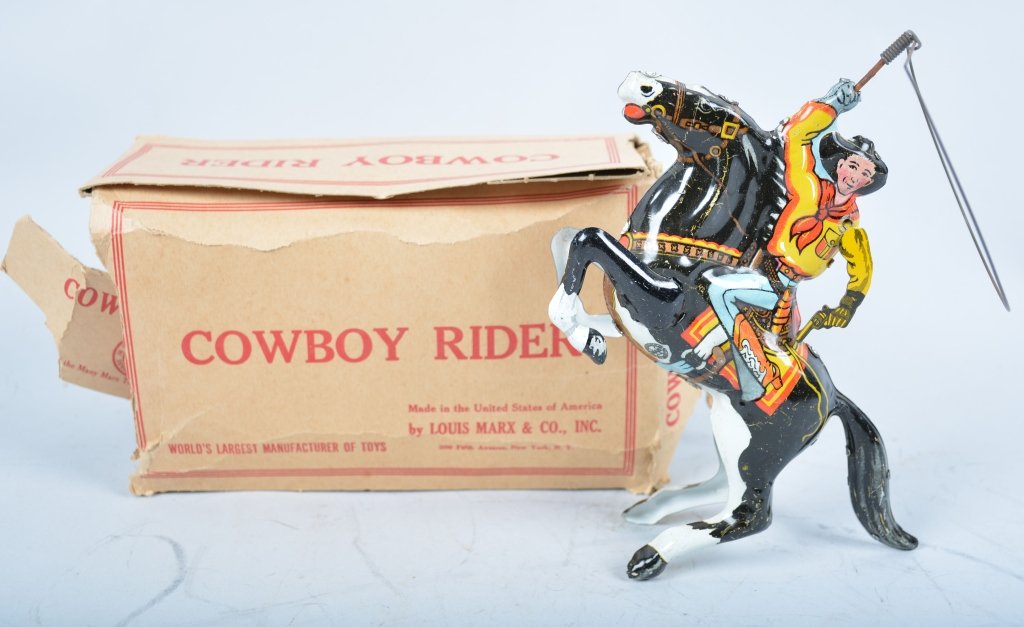 MARX Tin Windup COWBOY RIDER w/Box: All original including arm. With Box. Excellent