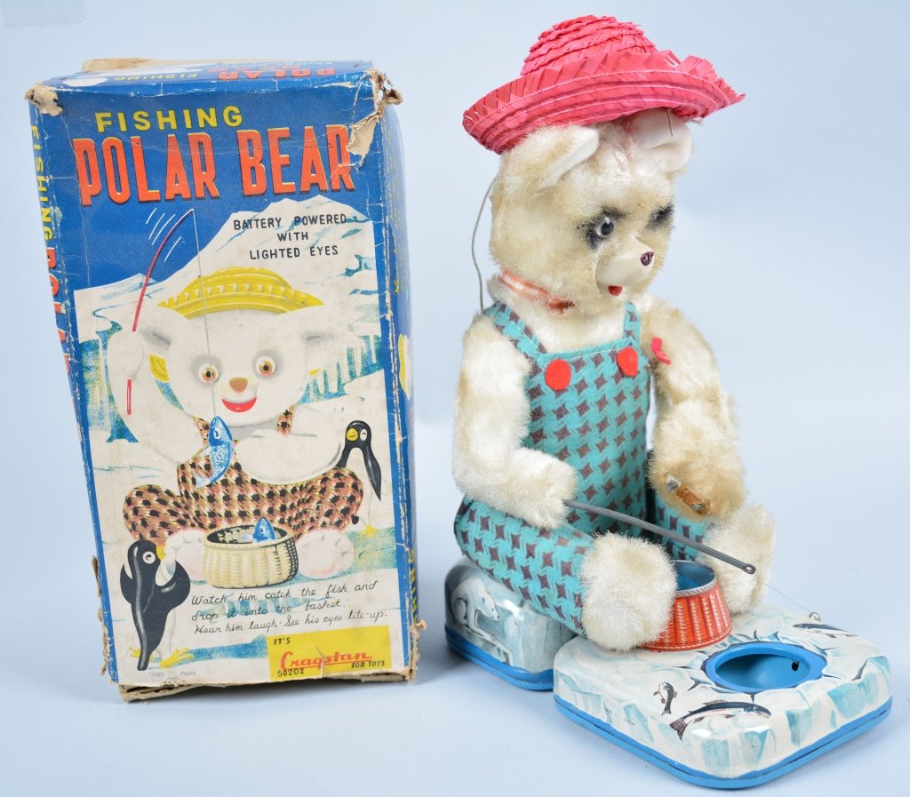 CRAGSTAN Battery Op FISHING POLAR BEAR w/Box: All original with great colors. With Box. Excellent