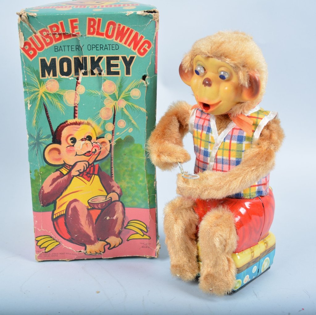 JAPAN Battery Op BUBBLE BLOWING MONKEY w/Box: All original very cute toy. With Box. Excellent