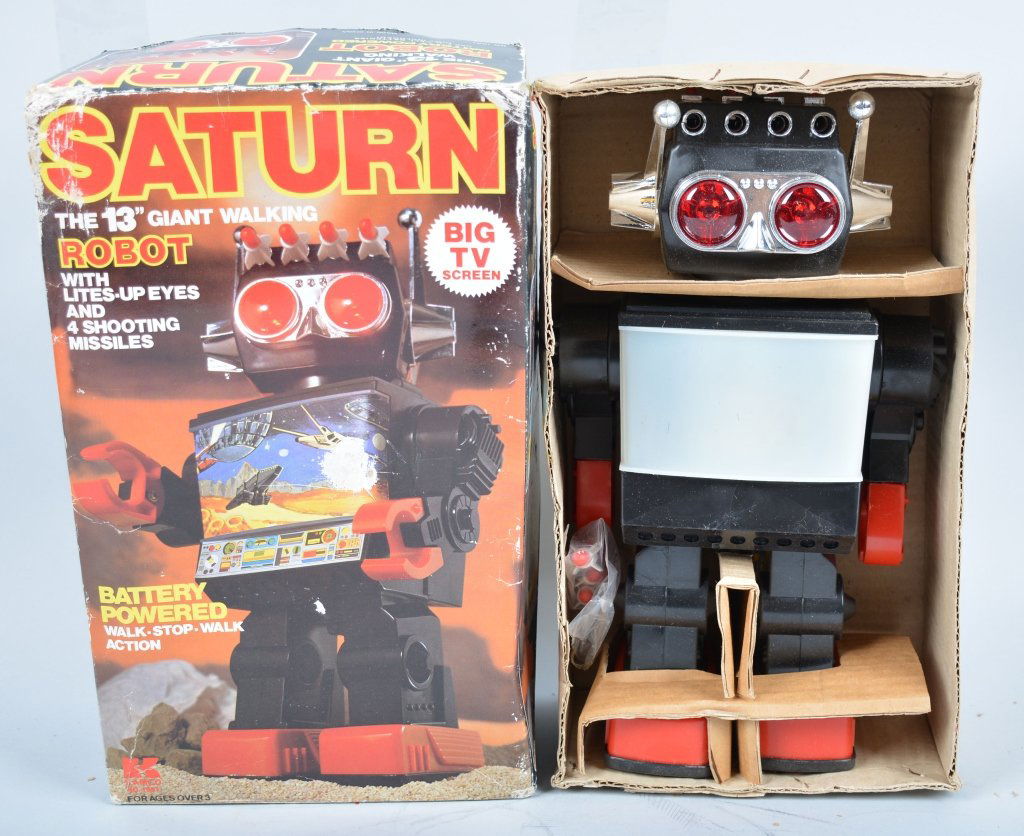 KAMCO Battery Op GIANT SATURN ROBOT w/Box: All original 13" Tall. With Box. Excellent