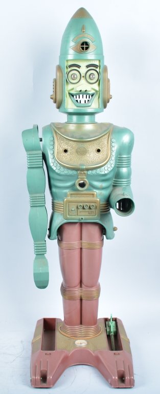 MARX Battery Op BIG LOO ROBOT: All original very limited production toy. Great color. Minro chip on hand. 38" Tall. Very Good