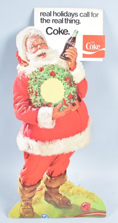 1970 Coca Cola Double Sided Santa Claus Display: Beautiful double side 27" Cardboard Display. Great colors. Excellent