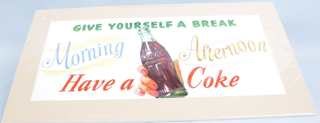 1954 Coca Cola "Give Your Self A Break" Sign: 25" by 13" Paper Sign dated 1954 Excellent