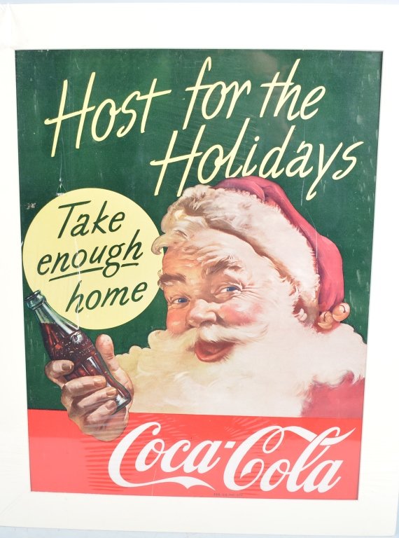 1952 Coca Cola Santa Claus Sign: Host for the Holidays poster. 24"x18". Great colors and graphics. Excellent