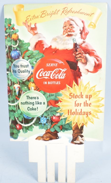 1955 Coca Cola Santa Claus Display: 17"x12" Cardboard sign dated 1955. Excellent