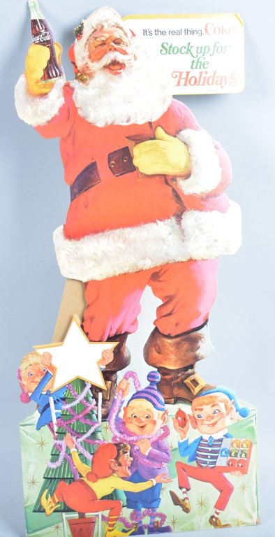 1953 Coca Cola Santa Claus Display: Beautiful 29"x13" cardboard display. Great colors and graphics. Few slight creases at bottom. Excellent