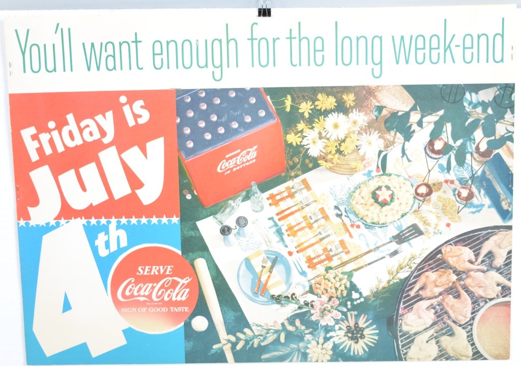 Lot of 4 Coca Cola Holiday Posters: Includes Foreign Santa Claus, Foreign Easter, and 2 4th of July. Great colors and graphics. Excellent