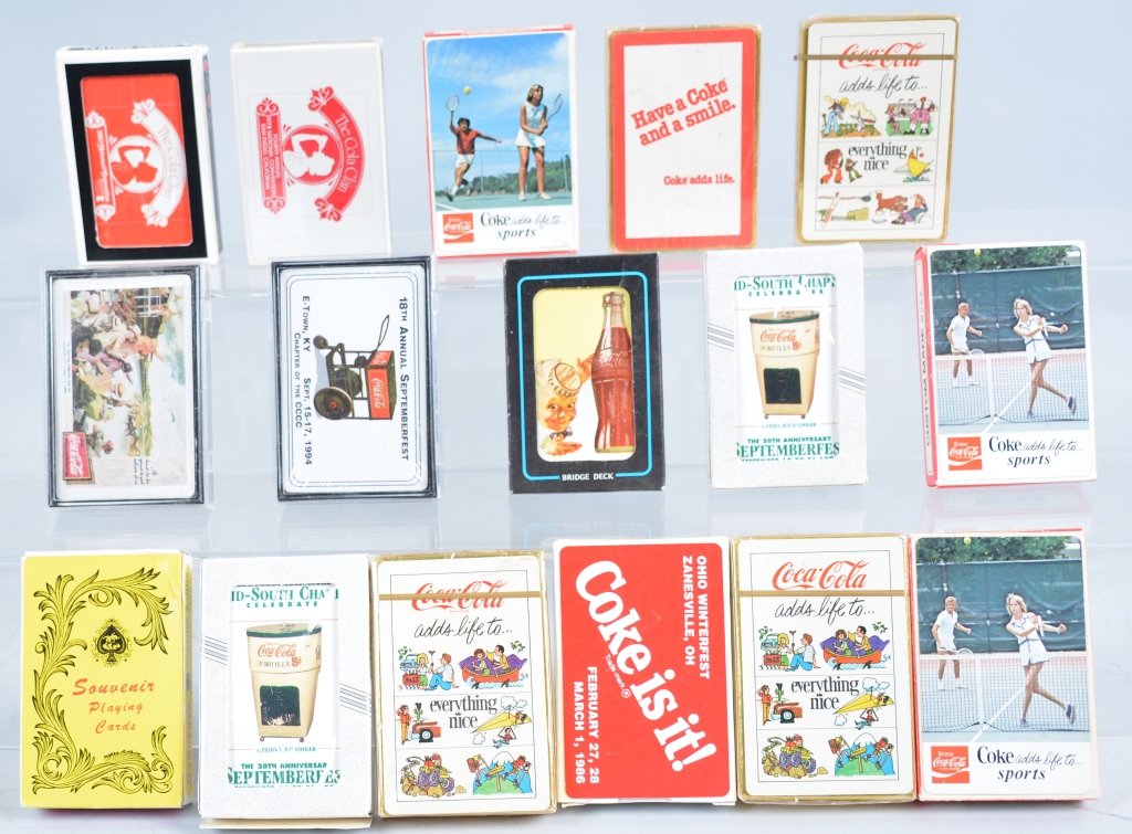 Lot of 16 Vintage Coca Cola Playing Cards: Complete unused Decks of Cards all Advertising Coca Cola. Near Mint
