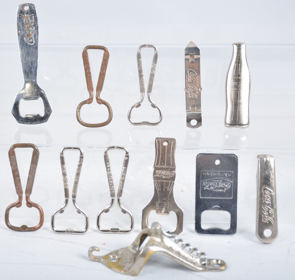 Lot of 12 1920s and Newer Coca Cola Bottle Openers: Nice lot of early bottle openers all advertising Coca Cola. Excellent
