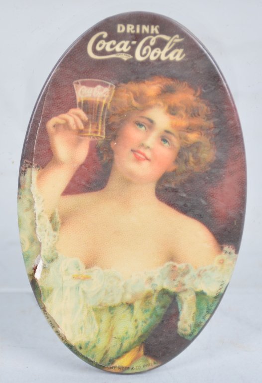 1907 Coca Cola Pocket Mirror: Original very early Coca Cola item. Some cracking on edge doesn't at all take from image. Some slight darking on edge of mirror. Beautiful piece. Very Good
