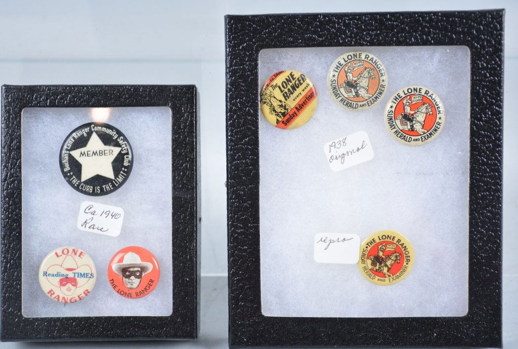 7-Lone Ranger Pin Back Buttons: Nice lot of 1938-1940 advertising pin back buttons, largest is 1 1/2", Very Good-Excellent