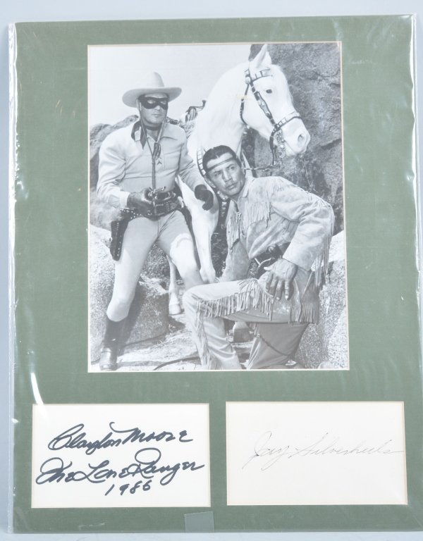 Clayton Moore and Jay Silverheels Autographs: Nicely matted with COA, 14" by 11", Excellent
