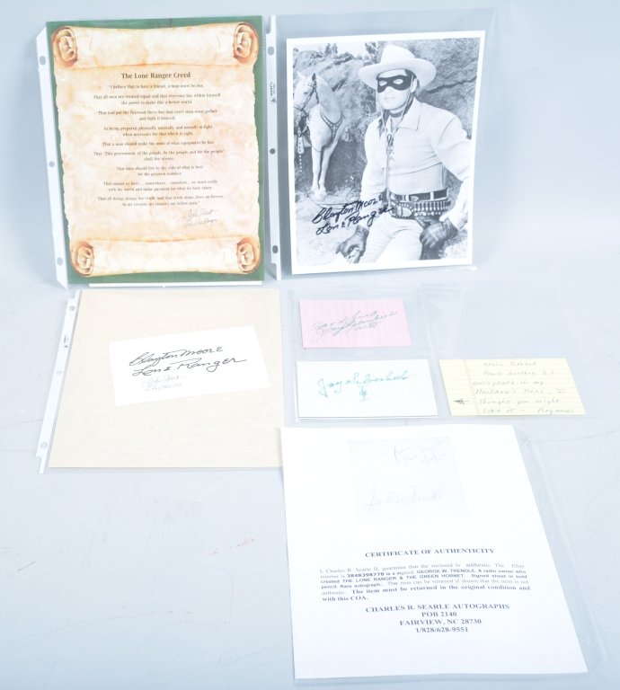 6-Lone Ranger Autographs: John Hart, 2-Clayton Moore, 2-Jay Silverheels,and George Trendle, Most with COA's,-Excellent