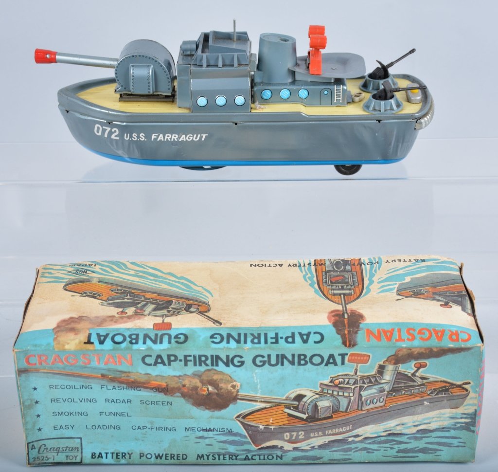 Cragstan CAP_FIRING GUNBOAT w/Box: Very cool battery op toy. Great detail and action. With Box. Excellent