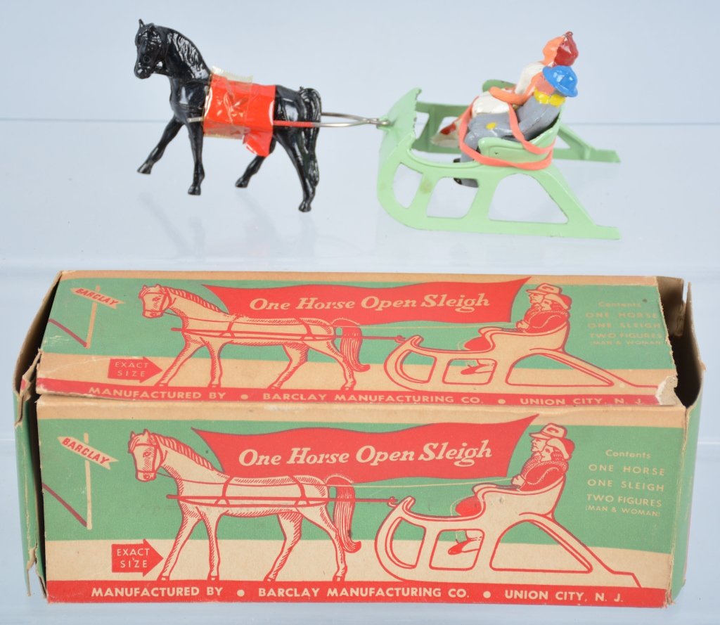 Barclay ONE HORSE OPEN SLEIGH w/Box: All original beautiful toy. With Box. Excellent