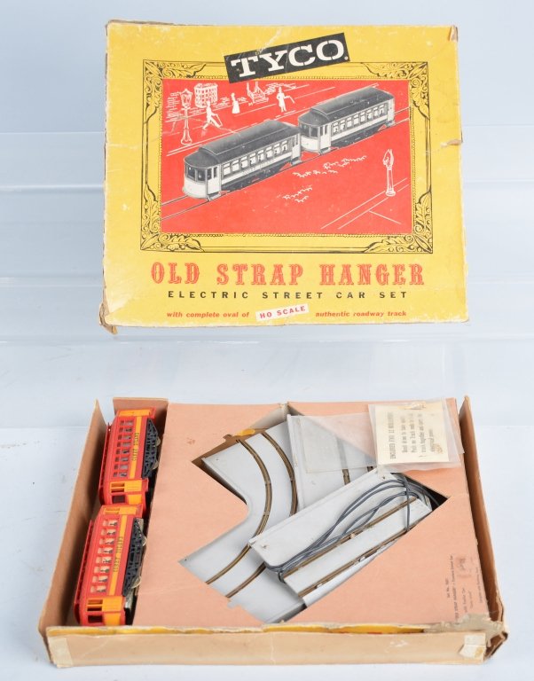 Tyco OLD STRAP HANGER TROLLY SET w/Box: Includes 2 original Trollys and Track. With Box. Excellent