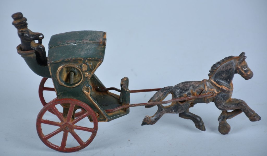 Hubley Cast Iron Handsome Cab: Very nicely detailed horse drawn toy. Later casting. Very Good