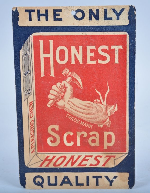 HONEST SCRAP TOBACCO Double Sided Sign: Beautiful double sided advertisment. Great colors. 12"x8". Excellent