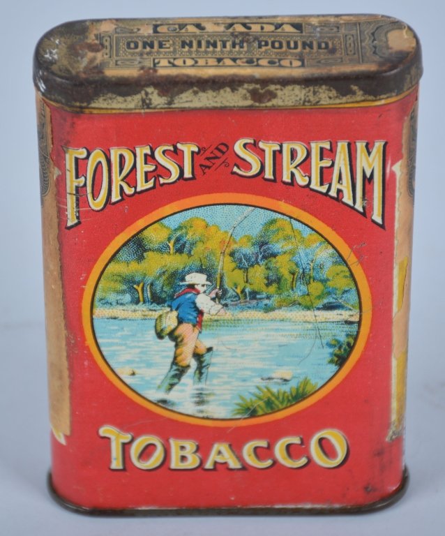 FOREST and STREAM POCKET TOBACCO TIN: Excellent tin with great graphics and color. Excellent