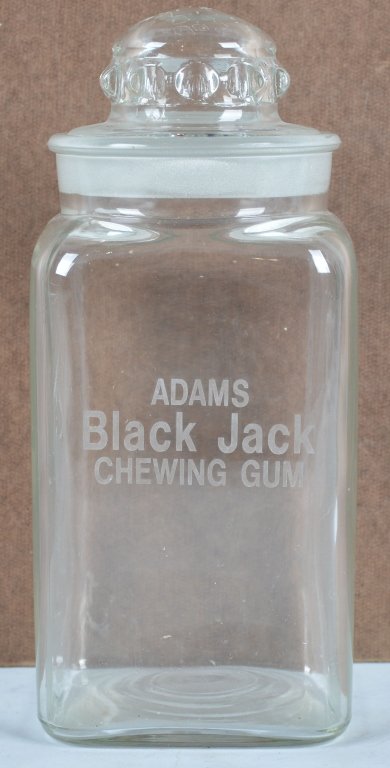 ADAMS BLACK JACK GUM STORE DISPLAY JAR: Excellent jar etched Black Jack Chewing Gum. Excellent