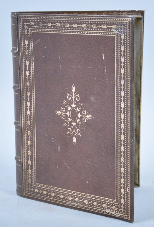 HUNTLEY & PALMERS BISCUIT TIN BOOK: Nice early tin that looks like book. Nice color. Excellent