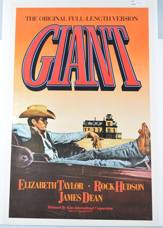 GIANT Full Sheet Movie Poster 1982: Original full sheet poster. Stars include Elizabeth Taylor, James Dean, and Rock Hudson. Great colors and graphics. 41"x27" Excellent