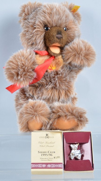 Lot of 2 STEIFF items: Includes 13" Zotty Bear and 1995/96 Steiff Club Present Bear Pin with Box. Excellent