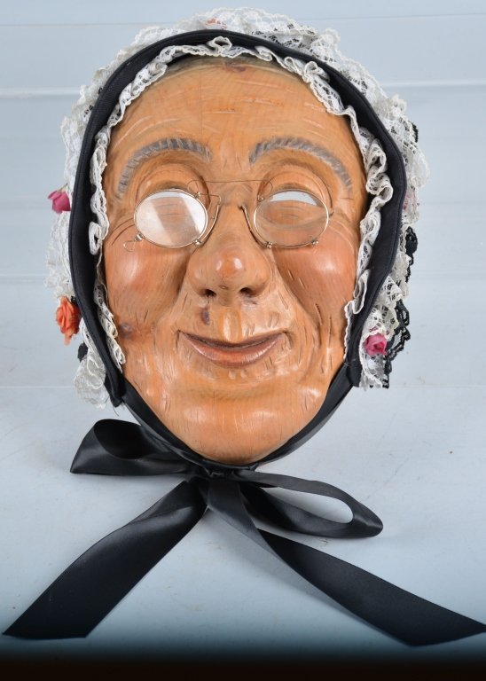 German Black Forest Wooden HALLOWEEN MASK: Nice vinatge Halloween mask made of carved wood. From the black forest region of Germany. Excellent