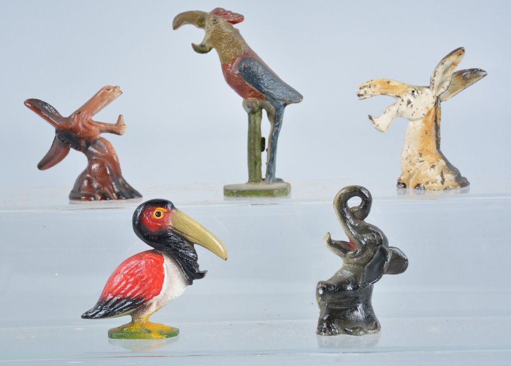 Lot of 5 Cast Iron Bottle Openers: Largest is 5", nice colors and details, Very Good-Excellent